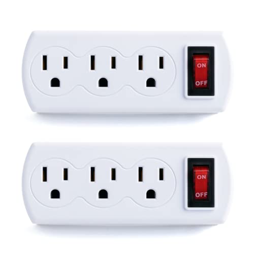 Uninex (2 Pack) White Grounded Triple Plug Outlet On/Off Power Switch UL Listed