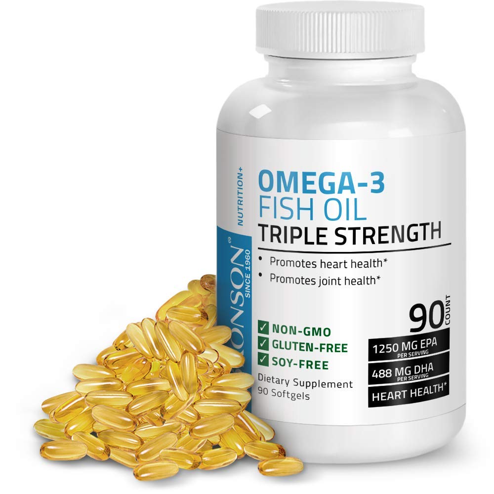 Bronson Omega 3 Fish Oil Triple Strength 2720 mg, High EPA 1250 mg DHA 488 mg, Non-GMO Heavy Metal Tested, 90 Softgels 90 Count (Pack of 1)