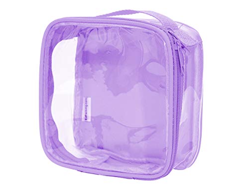 Clear TSA Approved 3-1-1 Travel Toiletry Bag for Carry On / Quart Size Transparent Liquids Pouch for Airport Security & Carry On / Reusable See Through Vinyl & PVC Plastic Organizer for Men and Women (Lilac)