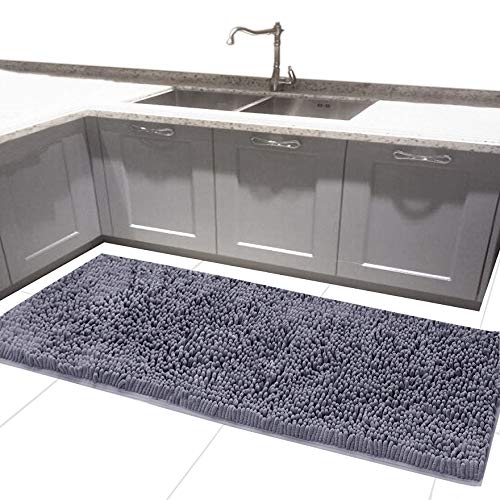 24 x 54 Inches Long Bath Rug For Bathroom Runner Rug Non Slip Shag Bathroom Floor Mat Grey