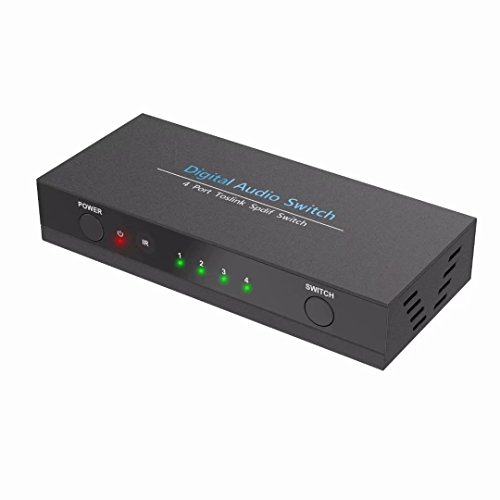 Ozvavzk Digital Optical Audio Switcher 4 in 1 Out Switch SPDIF Toslink 4x1 with IR Control and DC Power Adapter Supports 5.1CH/ LPCM2.0/ DTS/Dolby-AC3