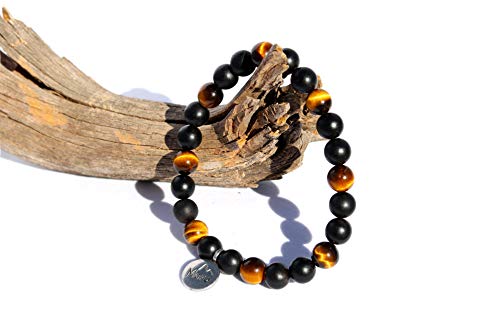 Premium Mala Beads Wrap Bracelets for Men - Tigers Eye & Onyx - Tigers Eye & Lava Rock - Large and X-Large - Gemini Birthstone - May Birthstone