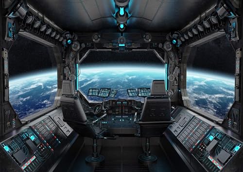 LYWYGG 7x5ft Vinyl Spaceship Interior Background Futuristic Science Fiction Photography Backdrops Spacecraft Cabin Photo Shoot Studio Props Astronomy Universe Galaxy Outer Space Station CP-37-0705