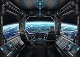 LYWYGG 7x5ft Vinyl Spaceship Interior Background Futuristic Science Fiction Photography Backdrops Spacecraft Cabin Photo Shoot Studio Props Astronomy Universe Galaxy Outer Space Station CP-37-0705