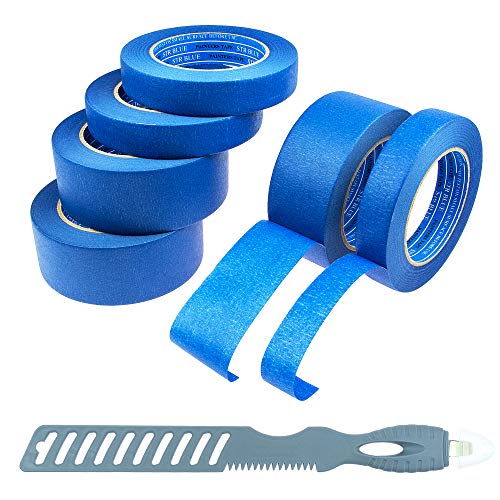 Blue Painters Tape 6 Roll Kit (3 Rolls 1 & 2 Inch; Multitools) | for All DIY & Professional Painting Projects | Wide Blue Tape | Crepe Paper Masking Painter's Tape | Clean Removal & Multi-Surface Use