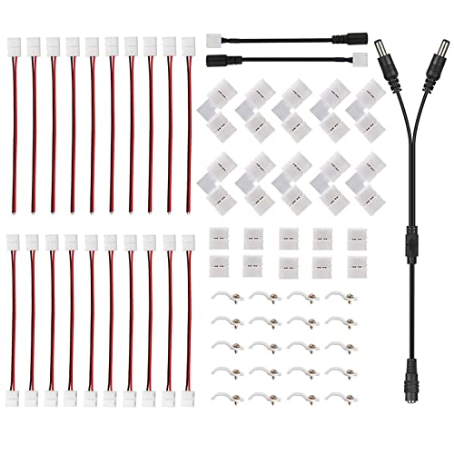 iCreating LED Strip Connectors 2 pin, 10mm LED Light Connectors Kit Includes L Shape LED Connectors for Strip Lights, LED Light Strip Connectors for Adapter, LED Lights Connector with Wire