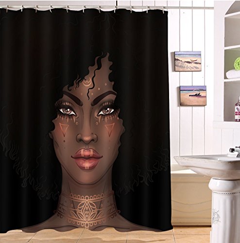 LB Tropical Plant - 3D Shower Curtain with Palm - Waterproof, Mildew Resistant, Polyester Fabric, Bathroom, 72 x 72 Inch with 12 Hooks 72 x 72 inches Black 7446