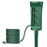 Outdoor Power Strip, 3-Outlet Yard Power Stake with Weatherproof Protective Covers, ETL Certified, Green