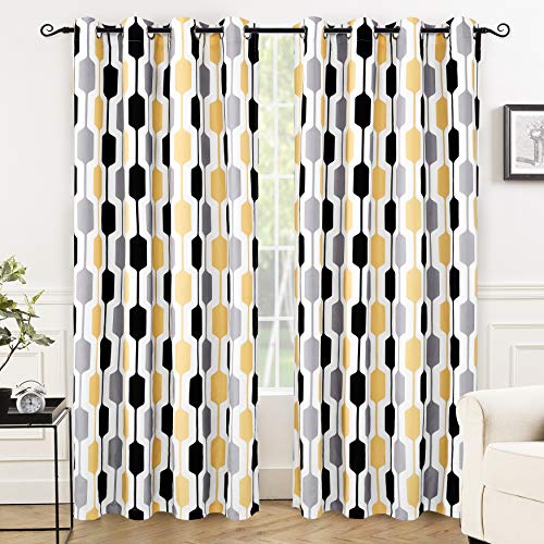 Book Cover DriftAway Riley Geo Room Darkening Blackout Thermal Insulated Grommet Lined Window Curtains Mid Century Geometric Pattern 2 Layers 2 Panels Each 52 Inch by 84 Inch Gold Black Gray