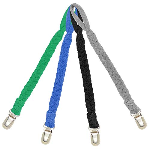 Baby Pacifier Clips for Boys - 4 Pack Braided Pacifier Holder, Hand-Made Pacifier Leash for All Pacifiers, Teether Toys, Soothie (Navy Blue/Grey/Green/Blue)
