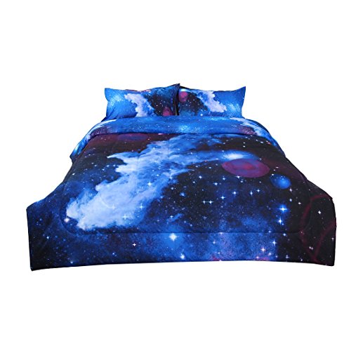 Book Cover uxcell Full/Queen Size Galaxy Dark Blue Comforter Set -3D Outer Space Themed Bedding- All-Season Down Alternative Quilted Duvet - Reversible Design- Includes 1 Comforter & 2 Pillowcases