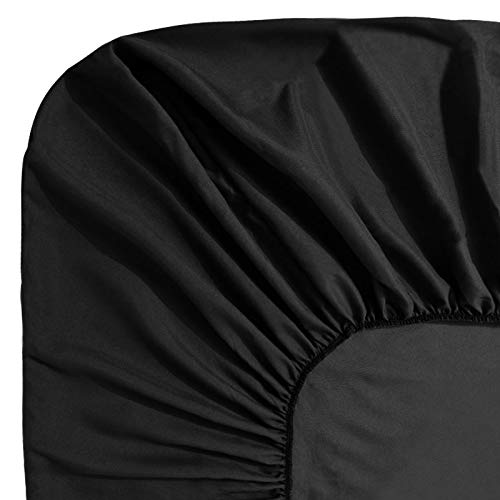 Guken Bedding Fitted Sheet Deep Pocket Sanded Microfiber Fabric Fitted Sheet with Elastic All Around Bed,Breathable, Extra Soft and Comfortable - Winkle, Fade, Stain Resistant（Black，Full）