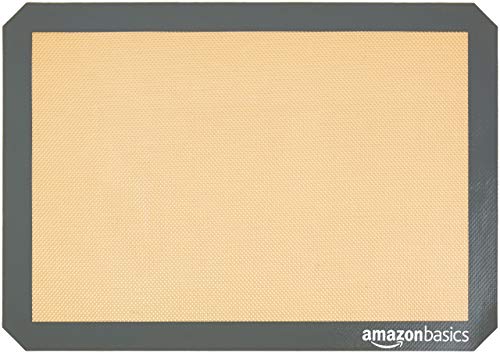 Amazon Basics Silicone, Non-Stick, Food Safe Baking Mat, Pack of 4, Beige/Gray, Rectangular, 16.5" x 11.6"