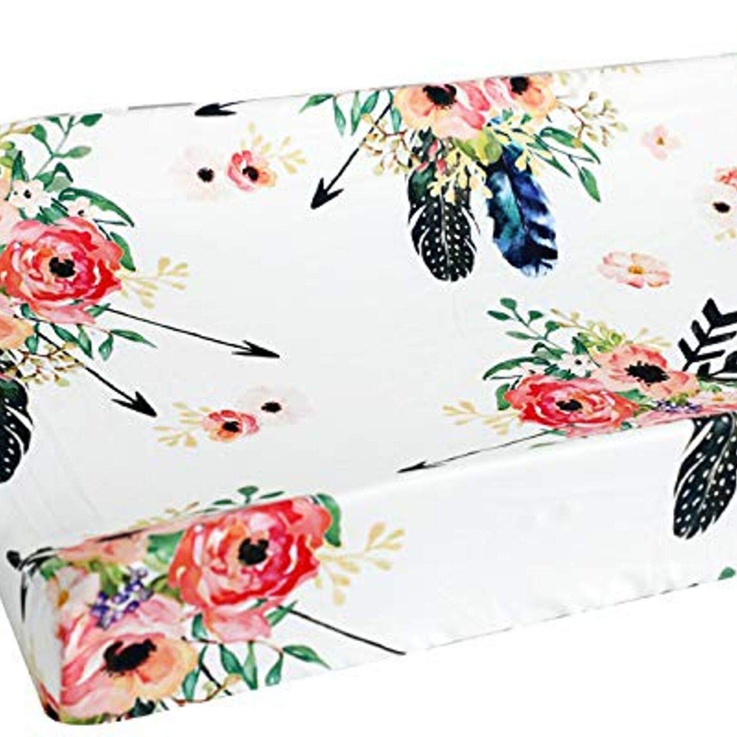 Book Cover Baby Girl Floral Crib Bedding Floral Changing Pad Cover (Feather)