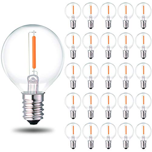 Pack of 25 G40 LED String Lights Replacement Bulb E12 Screw Base Warm White 2700K Retro Style Clear Glass Bulbs Dimmable