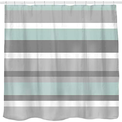 Book Cover Sunlit Aqua Blue Gray Horizontal Stripes Water-Repellent Fabric Shower Curtain with Reinforced Metal Grommets Refreshing Striped Design Bathroom Decor