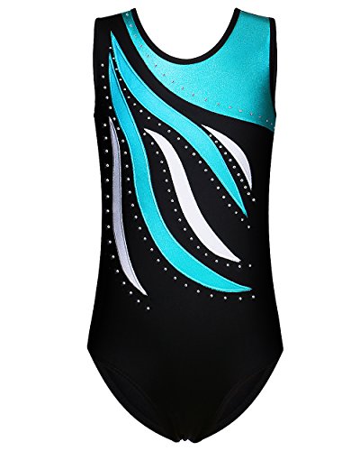 Leotards Girls Gymnastics Embroidery Shiny Aqua Rose Diamond Dance Clothes