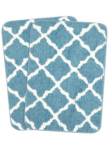 SARAL HOME Luxury Microfiber Bathroom Rug Mat, Pack of 2, 18x28, Extra Soft and Absorbent Shaggy Rugs, Perfect Plush Carpet Mats for Tub, Shower Bath Room, Machine Wash Dry, Abstract Design, Turquoise