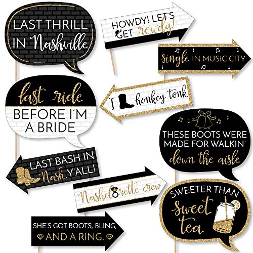 Big Dot of Happiness Funny Nash Bash - Nashville Bachelorette Party Photo Booth Props Kit - 10 Piece