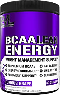 Book Cover Evlution Nutrition BCAA Lean Energy - Energizing Amino Acid for Muscle Building Recovery and Endurance, with a Fat Burning Formula, 30 Servings (Furious Grape)