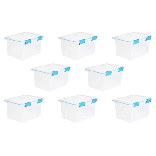 Sterilite Large 32 Quart Multipurpose Clear Plastic Storage Container Tote with Latching Lid for Home and Office Organization, (8 Pack)