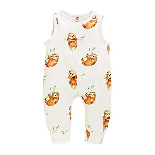 Book Cover XiaoReddou Baby Summer Sleeveless Romper Animals Print Bodysuit One-Pieces Outfits (White, 0-6 Months)