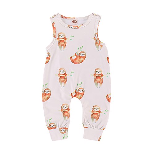 Book Cover XiaoReddou Baby Summer Sleeveless Romper Animals Print Bodysuit One-Pieces Outfits (White, 6-12 Months)