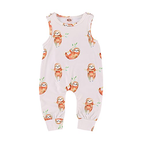XiaoReddou Baby Summer Sleeveless Romper Animals Print Bodysuit One-Pieces Outfits (White, 6-12 Months)