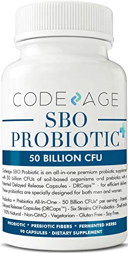 Codeage SBO Probiotics+ - Soil-Based Organisms and Organic Prebiotics - Daily Raw Vegan Shelf Stable Spore Based Saccharomyces Boulardii Probiotic Supplement for Digestive Balance - 90 Capsules