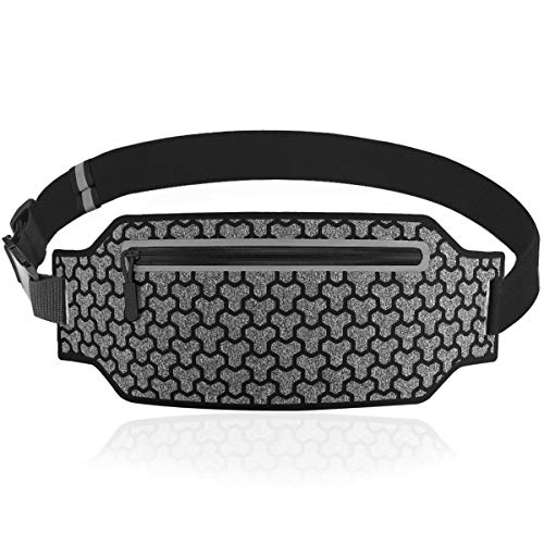 Running Belt Waist Pack, Newliton Slim Reflective Water Resistant Runners Belt Fanny Pack for iPhone, Huawei, Samsung, Fashion Adjustable Elastic Strap Running Pouch for Women & Men, Kids, Gray