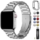 Fullmosa Metal Band Compatible with Apple Watch Bands 41mm 40mm 38mm, iWatch Band with Case for Apple Watch Series 9 8 7 6 5 4 3 2 1 SE3/2/1, Silver