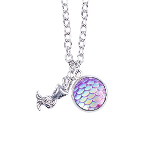 Book Cover Myhouse Women Girls Colorful Fish Scales Pattern Mermaid Pendant Necklaces for Gifts Charms Findings (Purple)