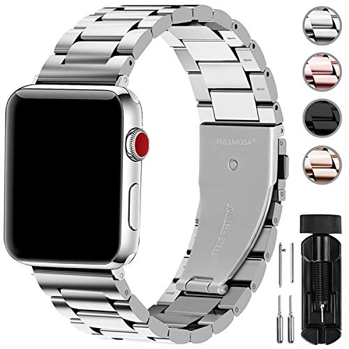 Book Cover Fullmosa Compatible Apple Watch Band 42mm 44mm 38mm 40mm, Stainless Steel Metal for Apple Watch Bands, 42mm 44mm Sliver