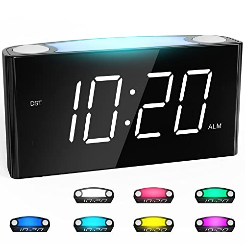 ROCAM Alarm Clock for Bedrooms - Large 7.5" LED Display with Dimmer, Snooze, 7 Color Night Light, Easy to Set, USB Chargers, Battery Backup, 12/24 Hours for Heavy Sleepers, Kids, Boys, Girls, Elderly