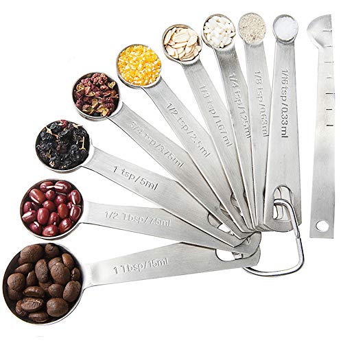 CJHFAMILY Stainless Steel Measuring Spoons - Set of 10 for Measuring Dry and Liquid Ingredients