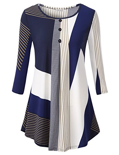 BAISHENGGT Women's 3/4 Sleeve Buttons Pleated Front Tunic Top