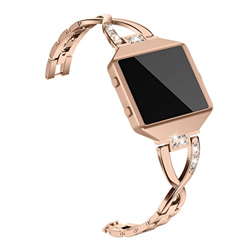 Wearlizer Replacement Metal Bands Compatible with Fitbit Blaze Band for Women with Frame Large Small Accessories X Style Rose Gold