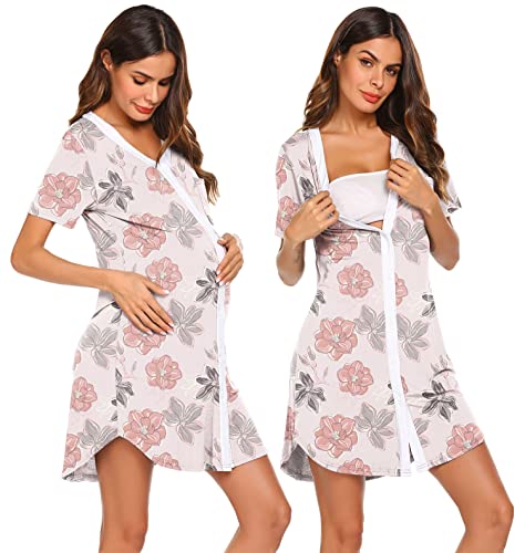 Ekouaer Nursing Sleepshirt Women Button-Front Nightshirt Short Sleeve Nightgown Breastfeeding Sleepwear S-XXL
