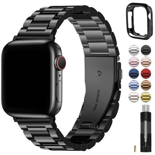 Fullmosa Compatible Apple Watch Band 38mm 40mm 41mm 42mm 44mm 45mm, Stainless Steel Metal For Apple Watch Bands, 38mm 40mm 41mm Black