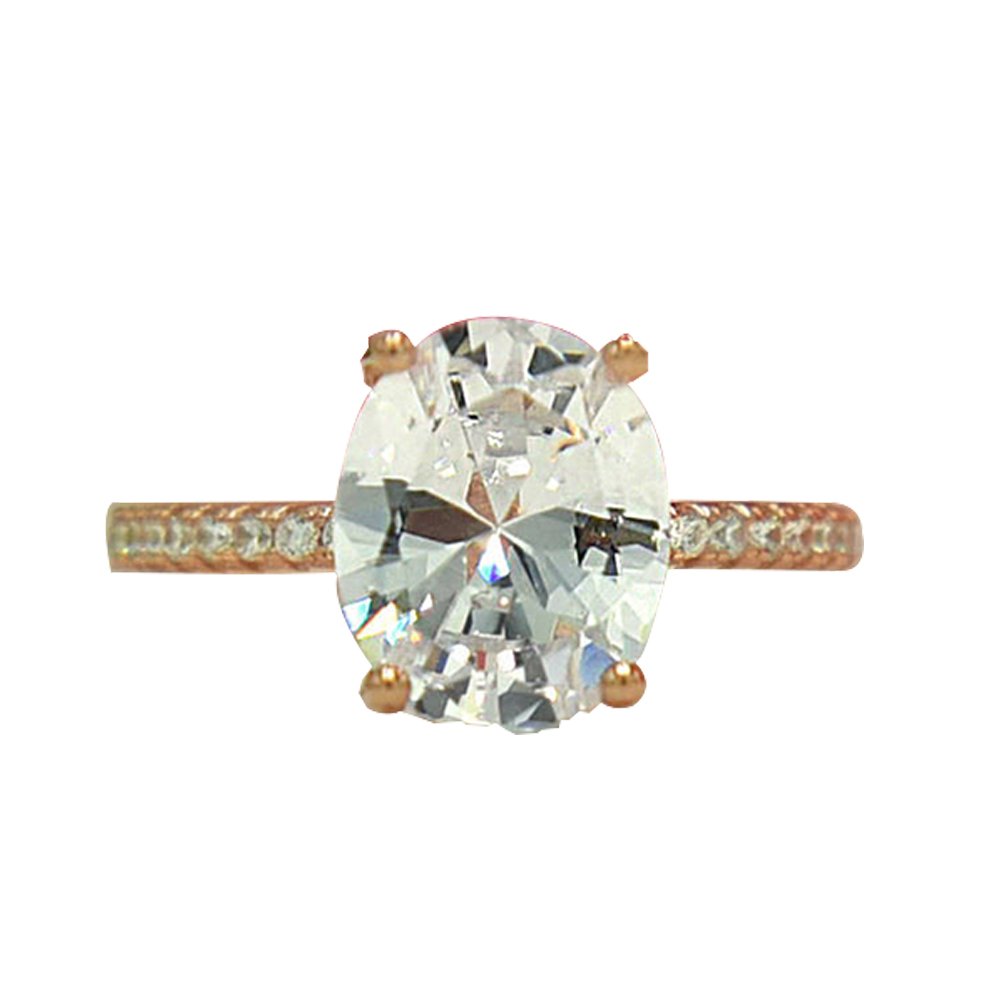 Wintefei Creative Egg Shape Zircon Inlaid Shiny Finger Ring Party Women Jewelry Gift Rose Gold 6