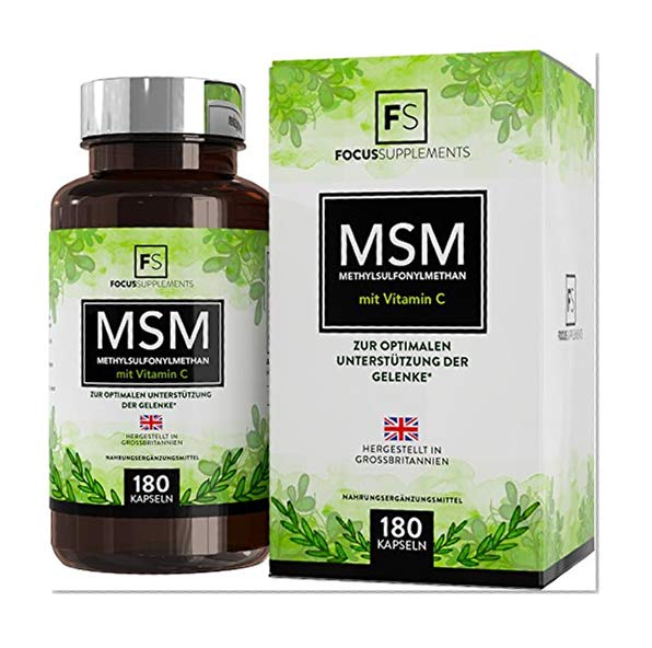 Capsules de MSM (méthylsulfonylméthane) 1200mg avec de la vitamine C - 180 Capsules de MSM | AUGMENTE LA RECUPERATION MUSCULAIRE | Soutient les Articulations & Support Antioxydant (1 Bouteille)