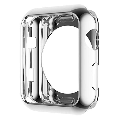 Book Cover HANKN Compatible with Apple Watch Series 3 2 1 Case 38mm, Soft TPU Plated Shiny Cover Iwatch Bumper [No Front Screen Protector] (Silver, 38mm)