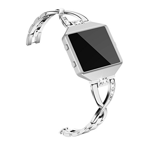 Wearlizer Replacement Metal Bands Compatible with Fitbit Blaze Band for Women with Frame Large Small Accessories X Style Silver