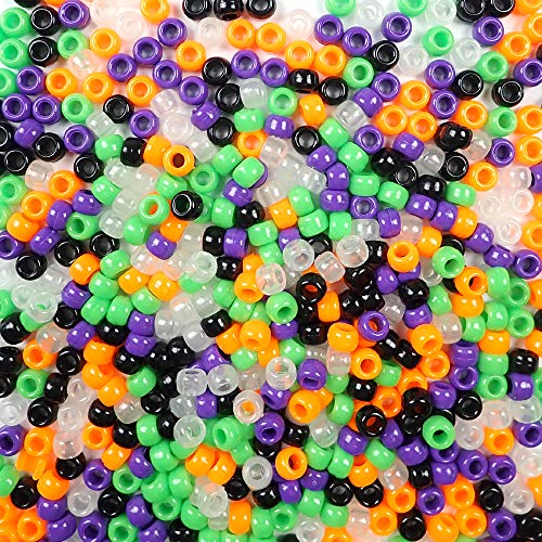 Halloween Multicolor Mix Plastic Craft Pony Beads, 6 x 9mm, 500 Beads, Made in The USA, Bulk Pony Beads Package for Arts & Crafts