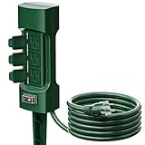 Outdoor Power Stake, Kasonic 6-Outlet Double Sided with Weatherproof Safety Flip Covers; 9 ft Extension Cord Power Strip; ETL Certified Multi-Outlets, Green