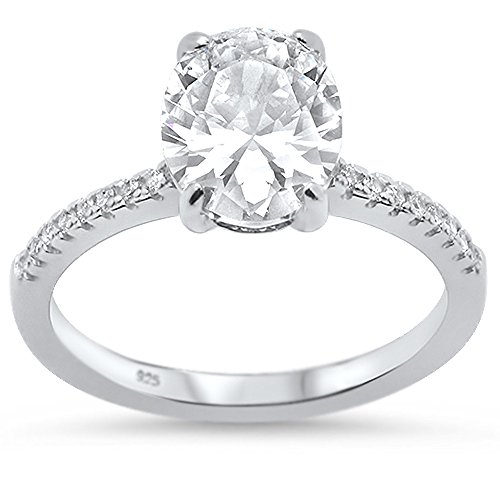 Oxford Diamond Co Sterling Silver Oval Cut Cubic Zirconia Engagement Ring Sizes 5-10 CHOOSE your Color!