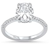 Oxford Diamond Co Sterling Silver Oval Cut Cubic Zirconia Engagement Ring Sizes 5-10 CHOOSE your Color!