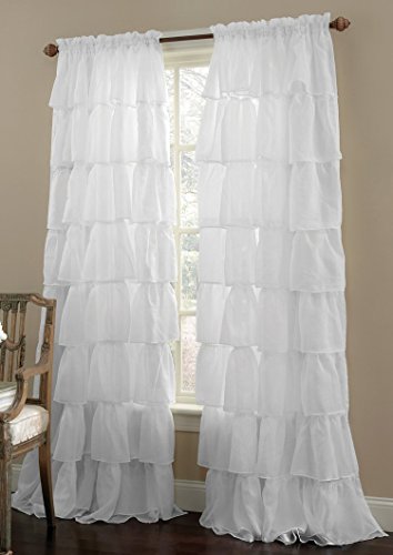 1PC Gypsy Window Treatment Curtain Crushed Sheer Panel Drape Ruffle Style Semi-Sheer Fully Stitched with Rod Pocket for Any Room Avilabale in Multiple Colors and Size(55" Wide x 84" Long,White)