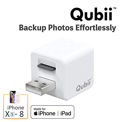 Book Cover Flash Drive for iPhone, Auto Backup Photos & Videos, Photo Stick for iPhone, Qubii Photo Storage Device for iPhone & iPad【microSD Card Not Inculded】- White