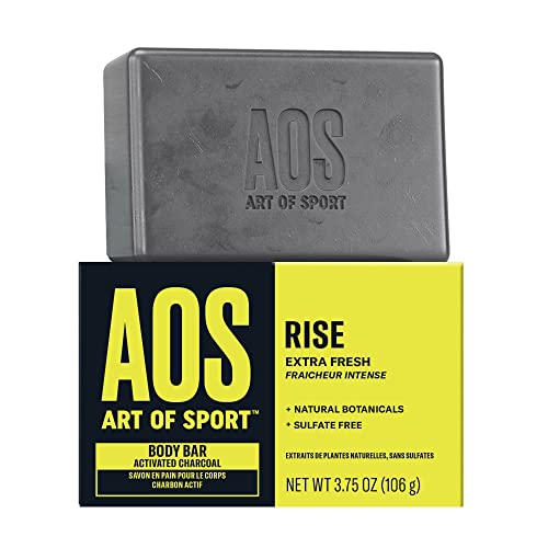 Art of Sport Menâ€™s Bar Soap, Charcoal Activated Hand, Face and Body Soap, Fresh Fragrance, Made with Natural Botanicals, Moisturizing Tea Tree Soap, Made for Athletes, Rise Scent, 3.75 Ounce (Pack of 2)